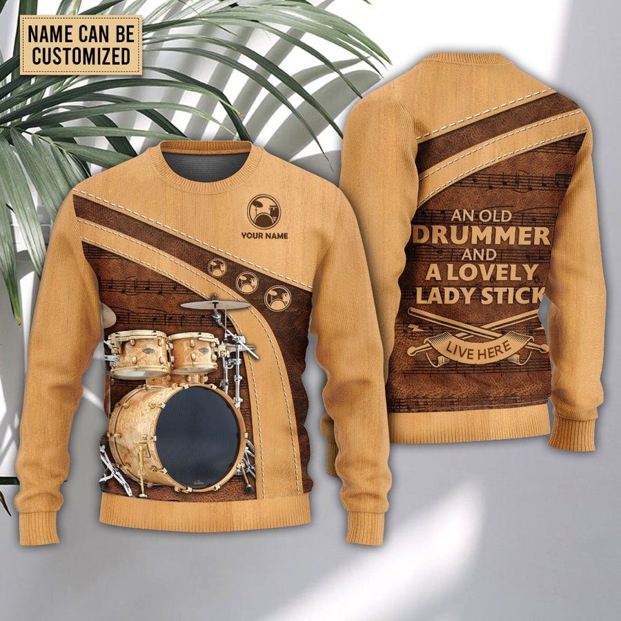 Drum An Old Drummer And A Lovely Lady Stick Personalized - Sweater - Ugly Christmas Sweaters