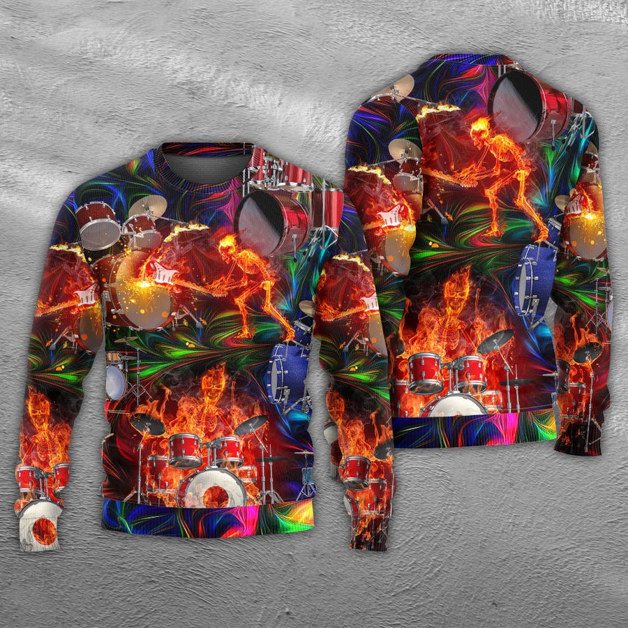 Drum Is My Life Fire Skull Colorful Style - Sweater - Ugly Christmas Sweaters