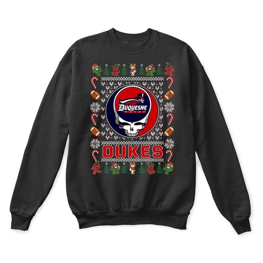 Duquesne Dukes x Grateful Dead Christmas Ugly Sweatshirt-Black