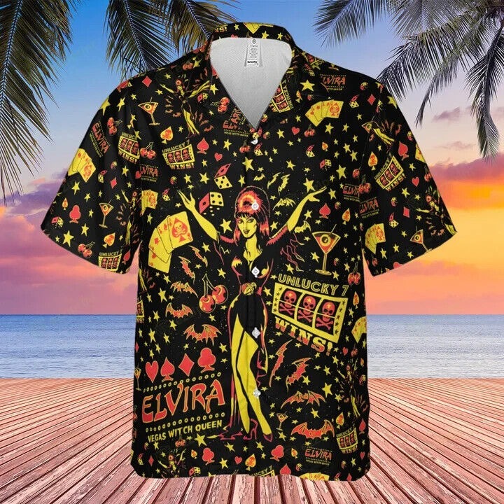 ELVIRA MISTRESS OF THE DARK PATTERN HAWAIIAN SHIRT, Gift For Men, S-5XL US Size