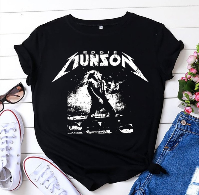 Eddie Playing Guitar Black And White Retro Shirt, Eddie Rock Tour Retro Black Shirt, TV Series Vintage Unisex TShirt