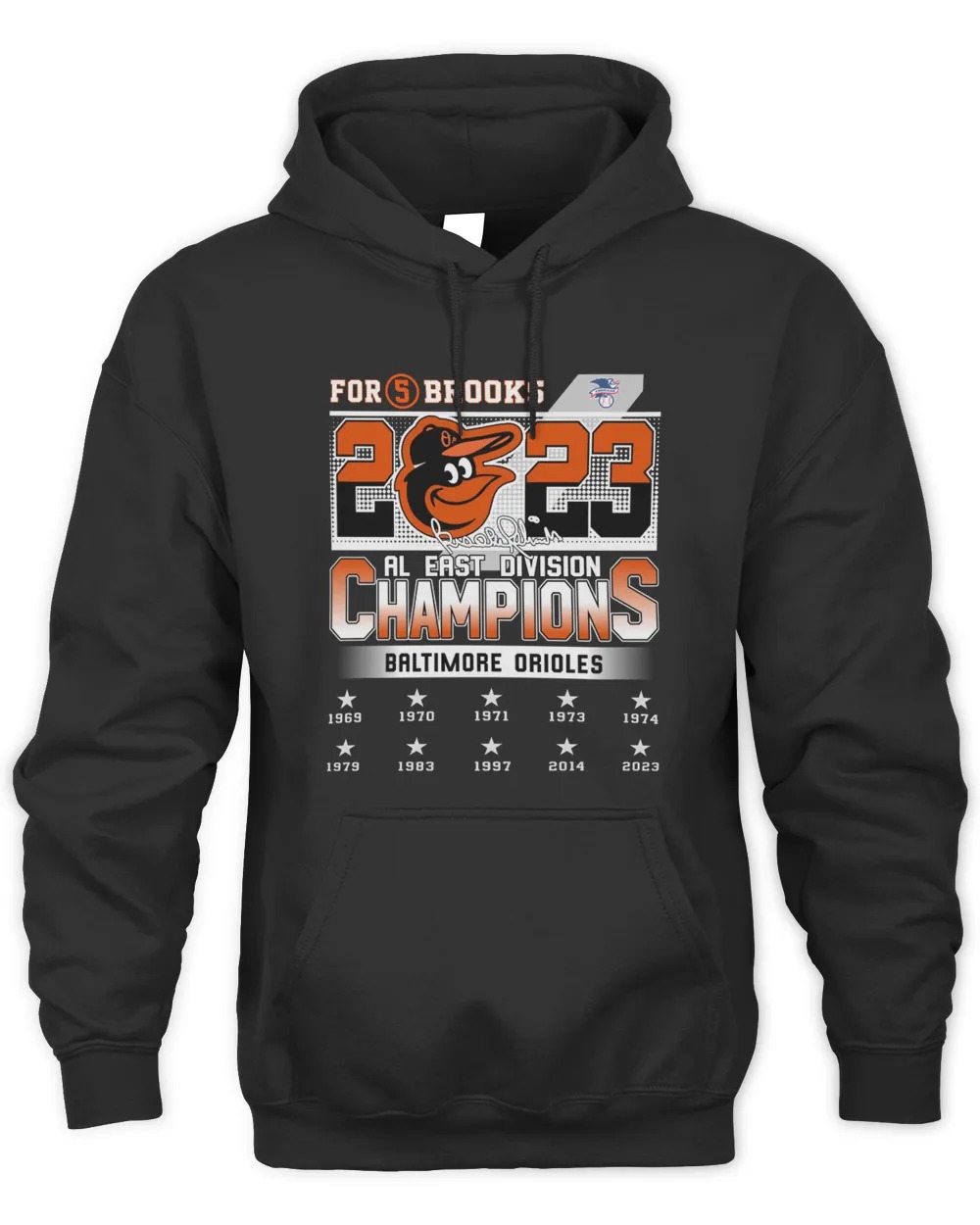 For 5 Brooks Baltimore Orioles 2023 AL East Division Champions Logo Hoodie- Black