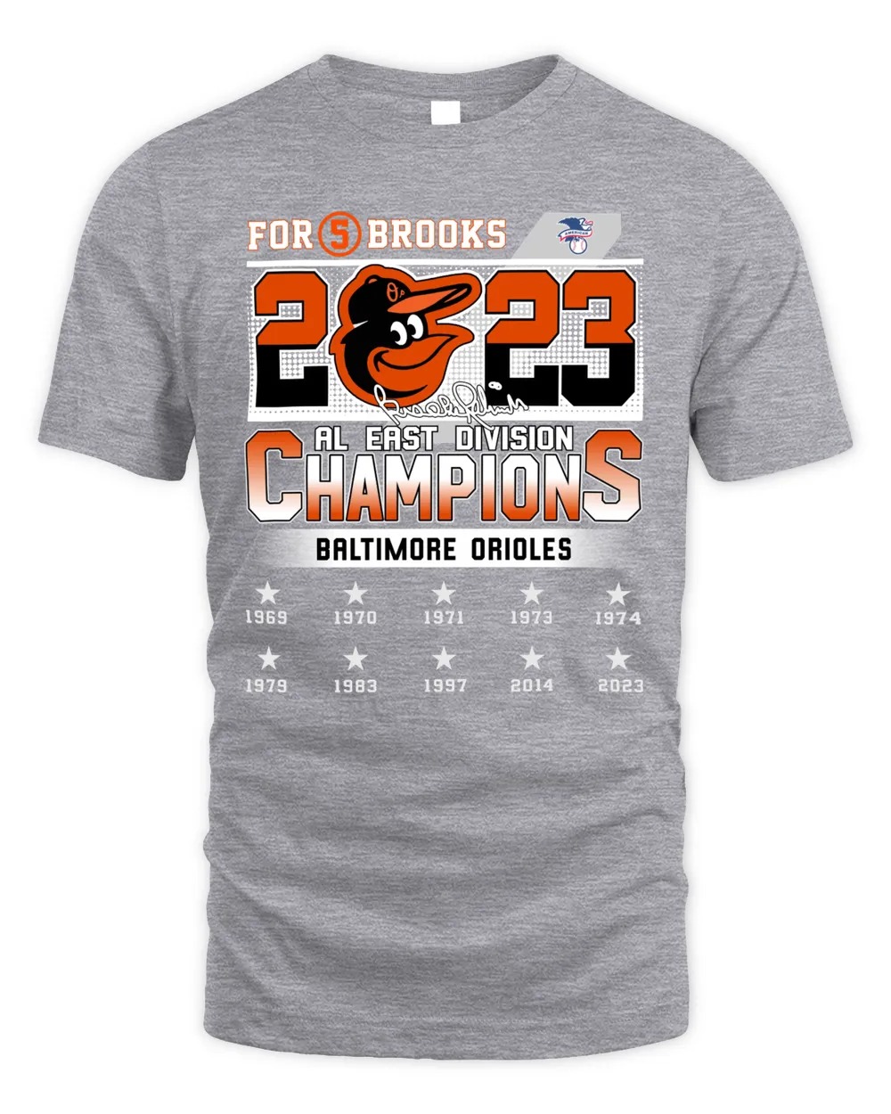 For 5 Brooks Baltimore Orioles 2023 AL East Division Champions Logo Shirt-Sport Grey