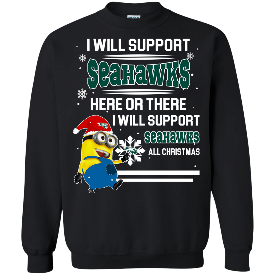 Fortuitous Wagner Seahawks Minion Ugly Christmas Sweaters Support Here Or There All Christmas Sweatshirts