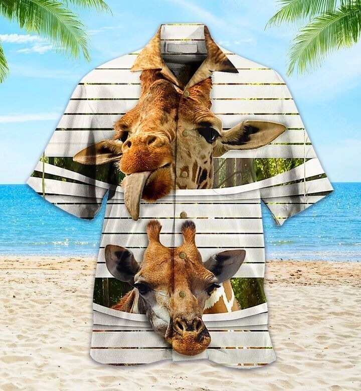 Funny Giraffe Brown Hawaiian Shirt, Family Beach Shirt S-5XL US Size