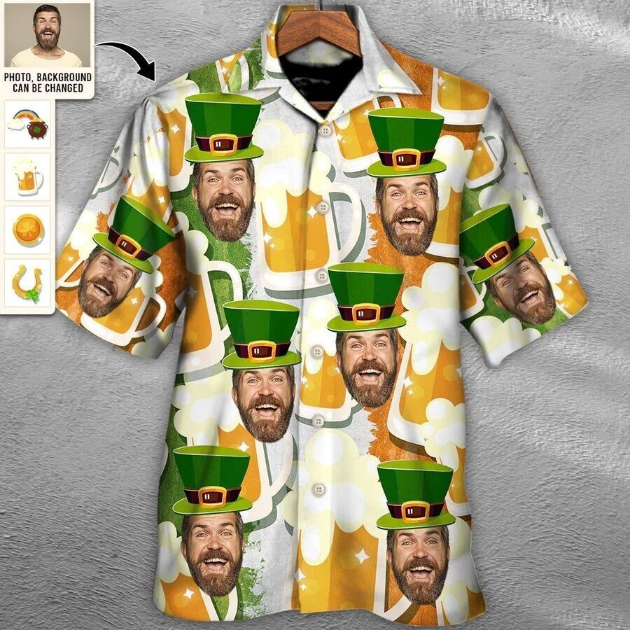 Funny St. Patrickâs Day Custom Photo Hawaiian Shirt, S-5XL US Size