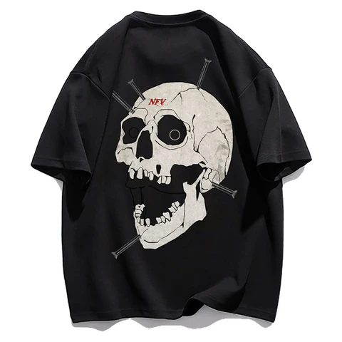 GOTHIC OVERSIZE COTTON SKULL T-SHIRT