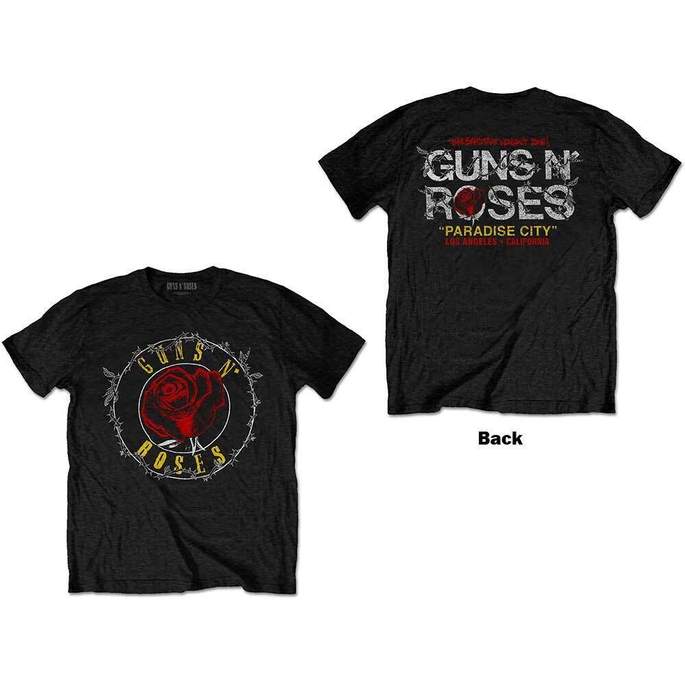 GUNS N' ROSES - Unisex T- Shirt - Rose Circle Paradise City - Black Cotton