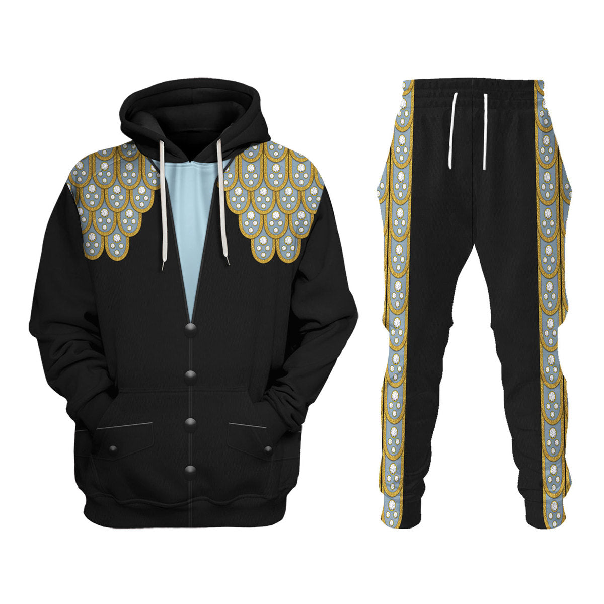 Gearhomie Elvis Armadillo suit in Blue on Black Costume track suit