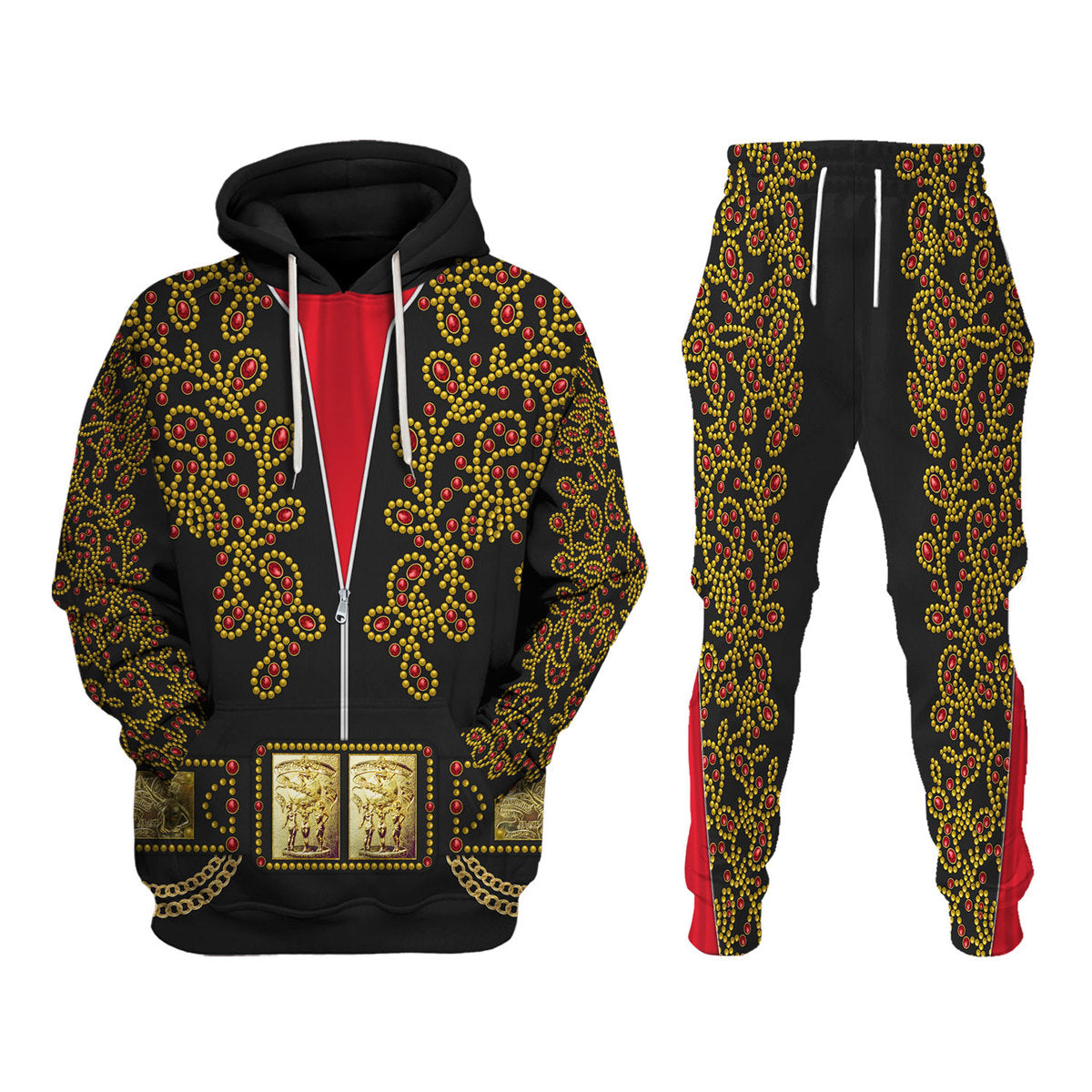 Gearhomie Elvis Spanish Flower - Black With Red Stones Costume track suit 