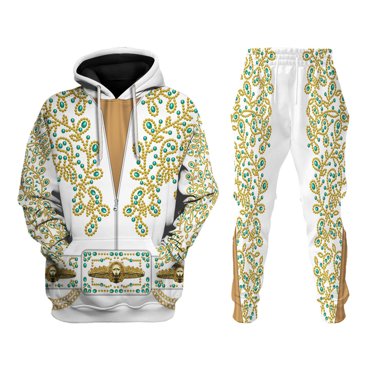 Gearhomie Elvis Spanish Flower - White With Green Stones Costume track suit 