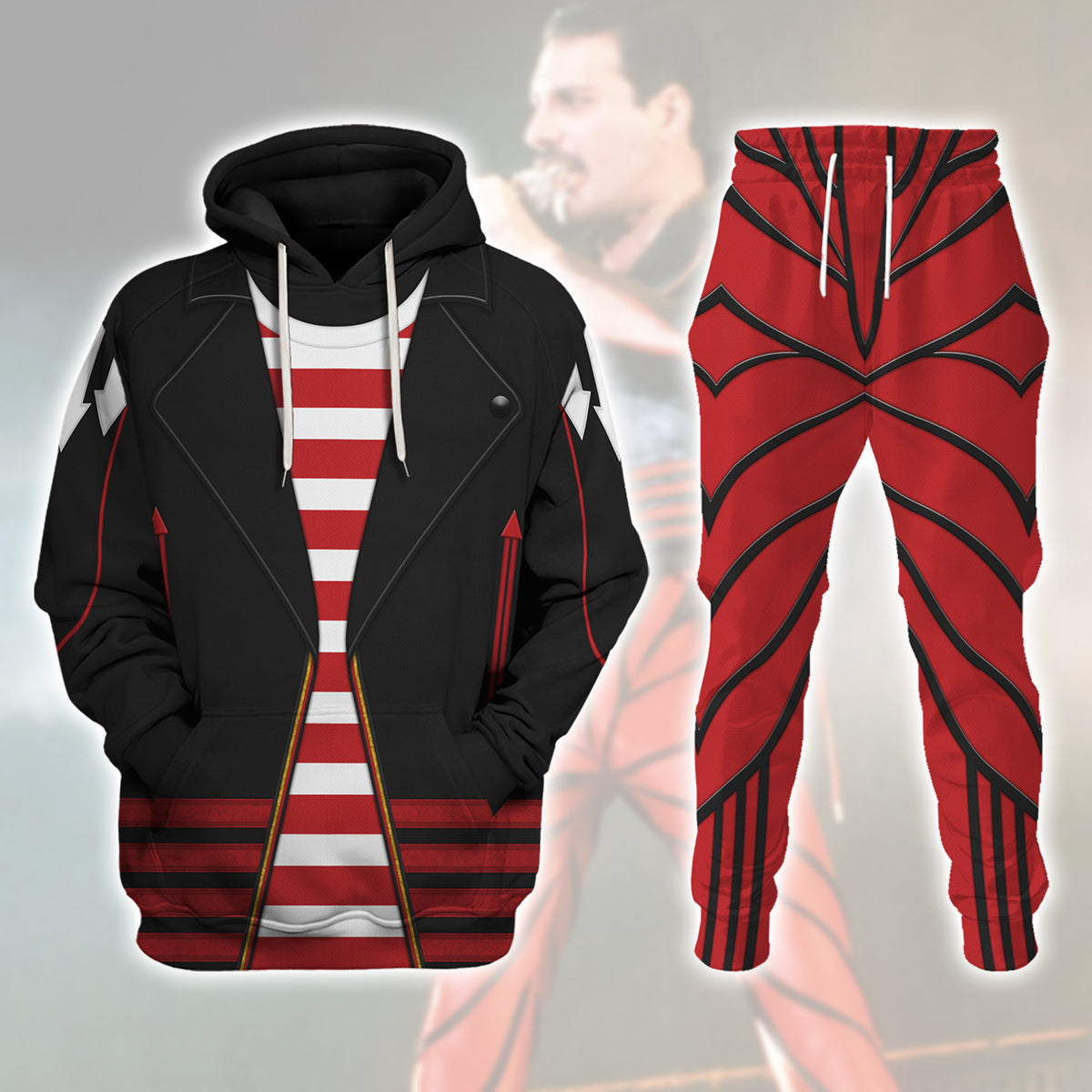 Gearhomie Freddie Mercury Outfit Black Costume cosplay track suit 