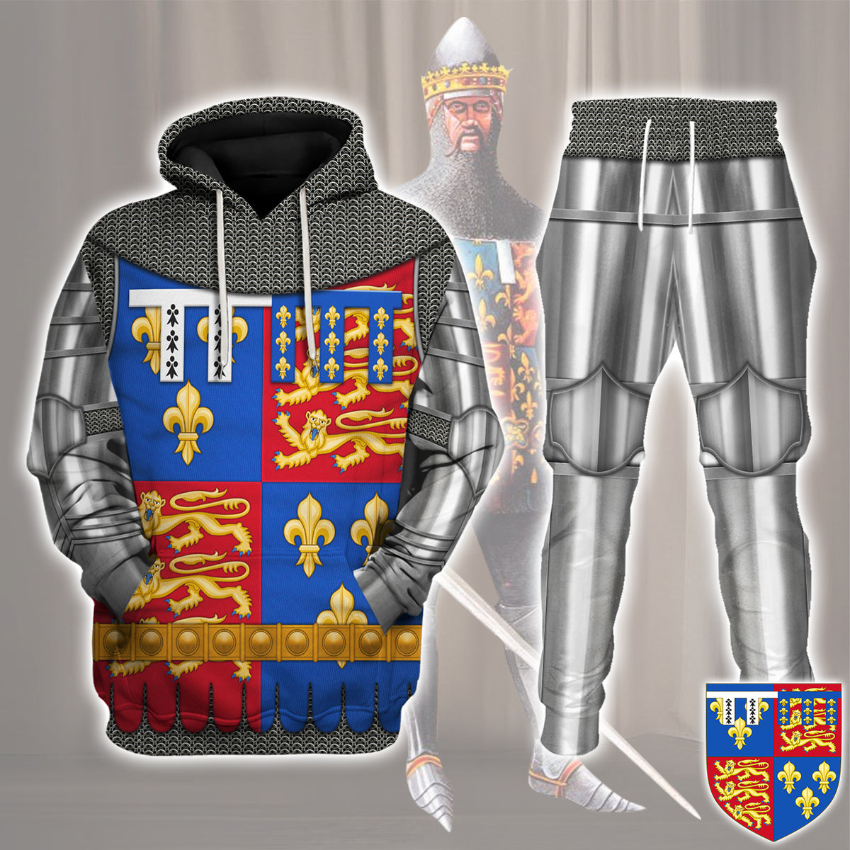 Gearhomie John of Lancaster, 1st Duke of Bedford Amour Knights Costume track suit 