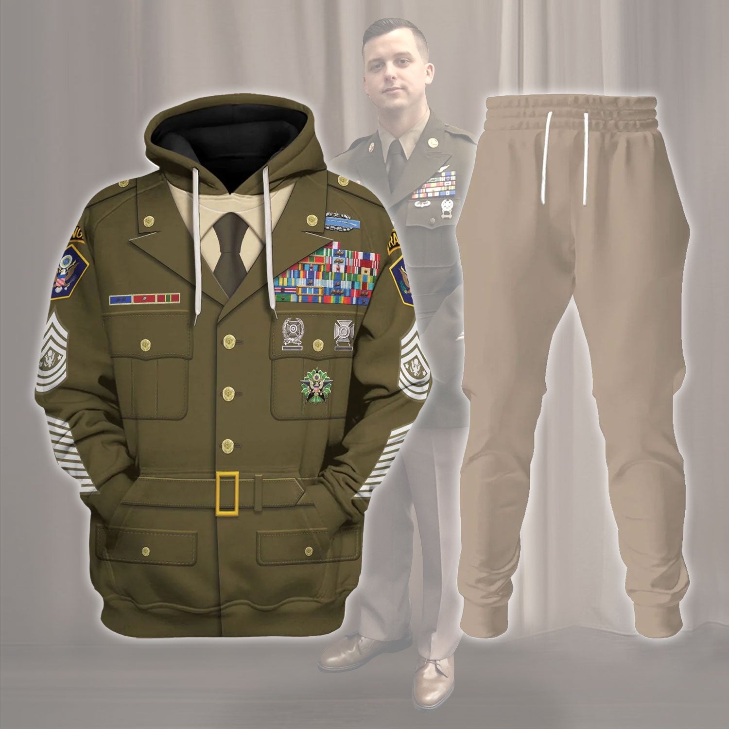 Gearhomie Personalized Rank and Branches ENLISTED Army Green Service Costume track suit 