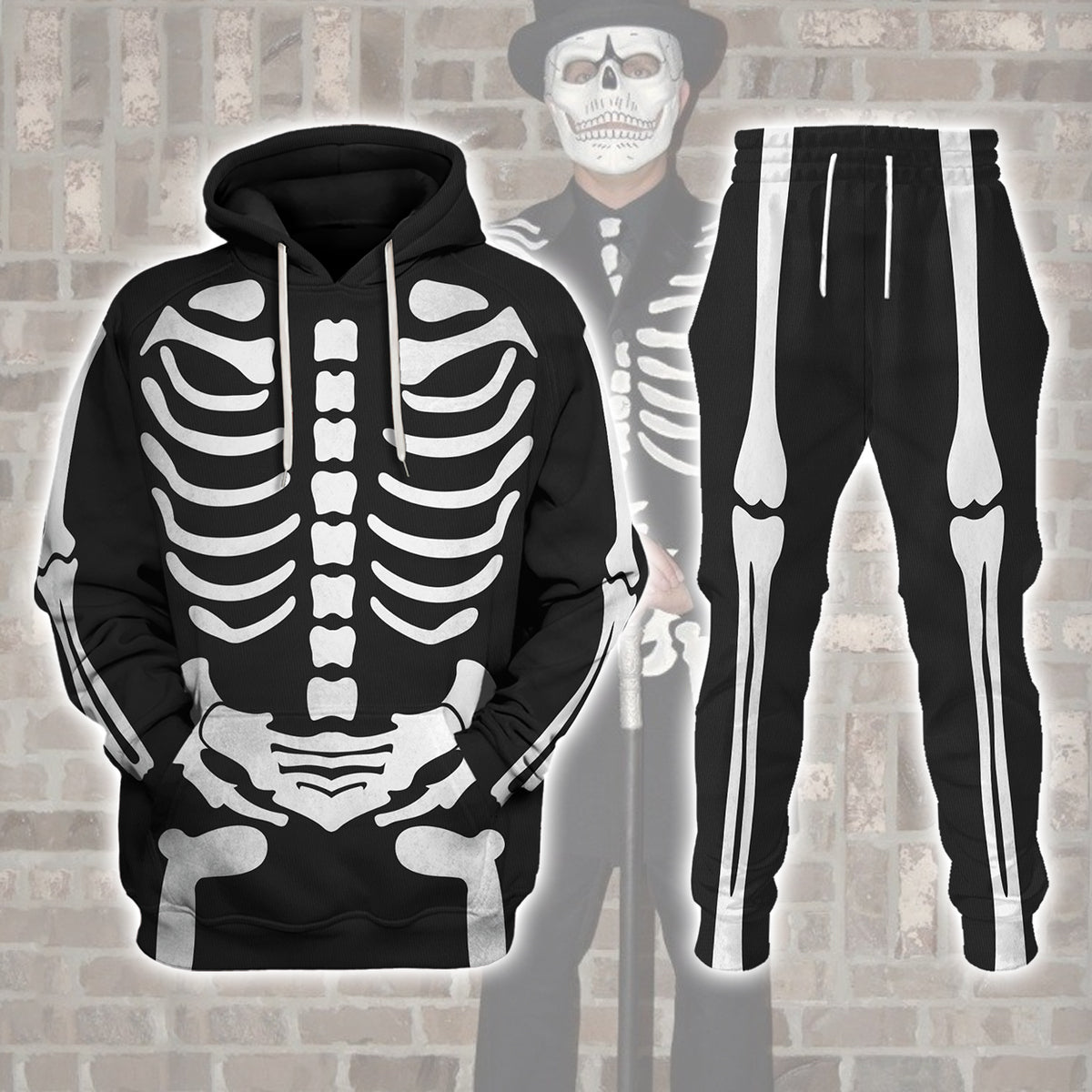 Gearhomie Skeleton Bone Print Halloween Fancy Dress Costume track suit 