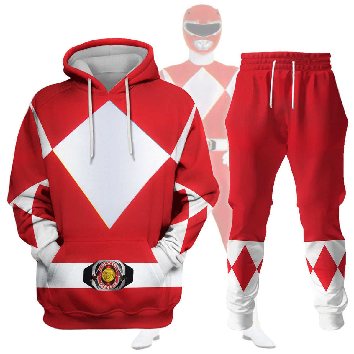 Gearhomie Unisex Tracksuit Hoodies Red Power Ranger 3D track suit 