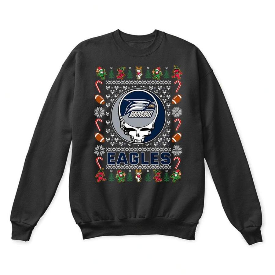 Georgia Southern Eagles x Grateful Dead Christmas Ugly Sweatshirt-Black