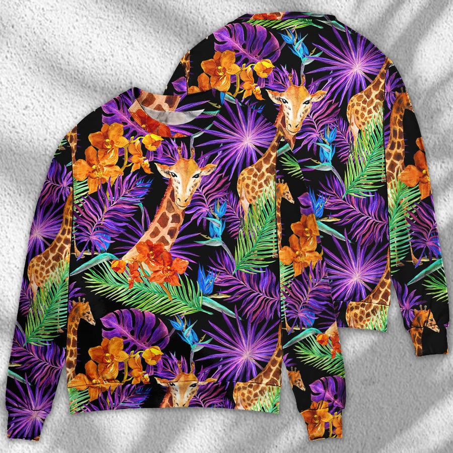 Giraffe Tropical Leaf Colorful - Sweater - Ugly Christmas Sweaters