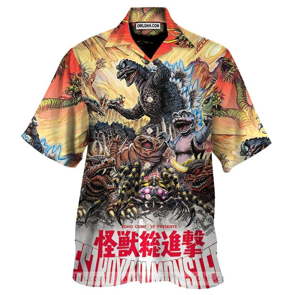 Godzilla Movie Hawaiian Shirt, Godzilla Beach Shirt, Gift For Him S-5XL US Size