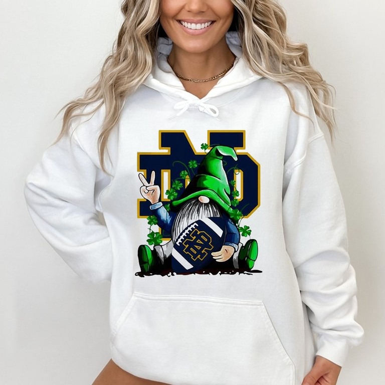 Good Gnomes Hug Notre Dame Fighting Irish Logo Tee for St Patrickâs Day Unisex Hoodie