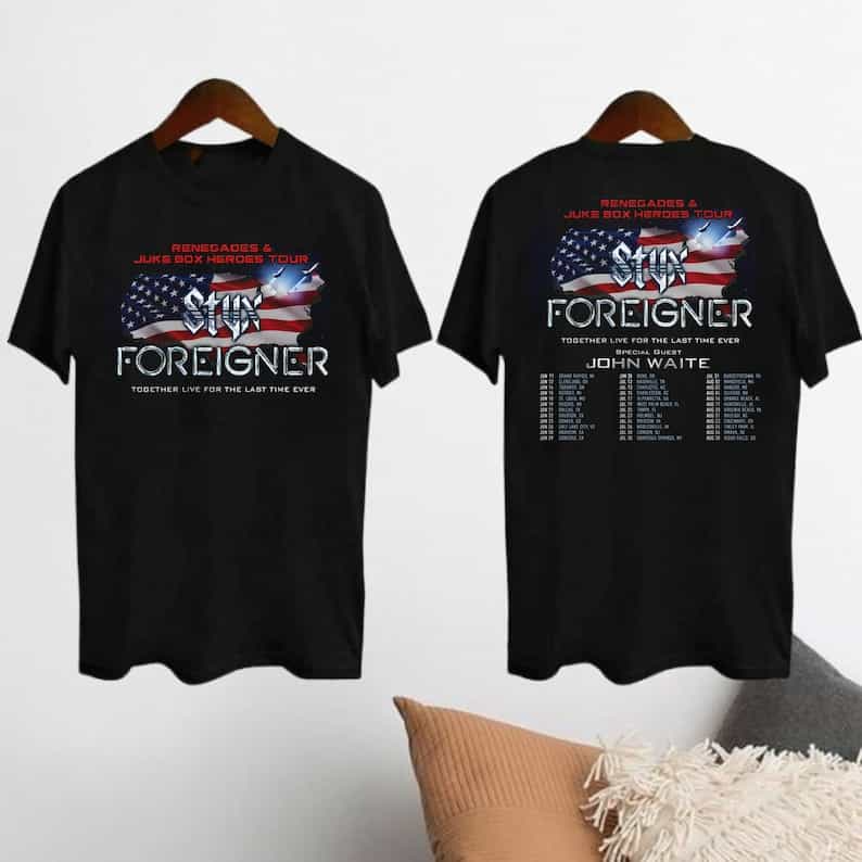 Graphic Styx Band Tour 2024 Shirt, 2024 Styx And Foreiner Band Concert Unisex T-Shirt Black