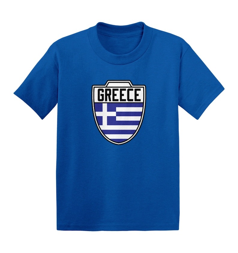 Greece Soccer Crest Kid's T-Shirt - Country Pride Proud Heritage Nationality Compete World Competition Represent Futbol Sports