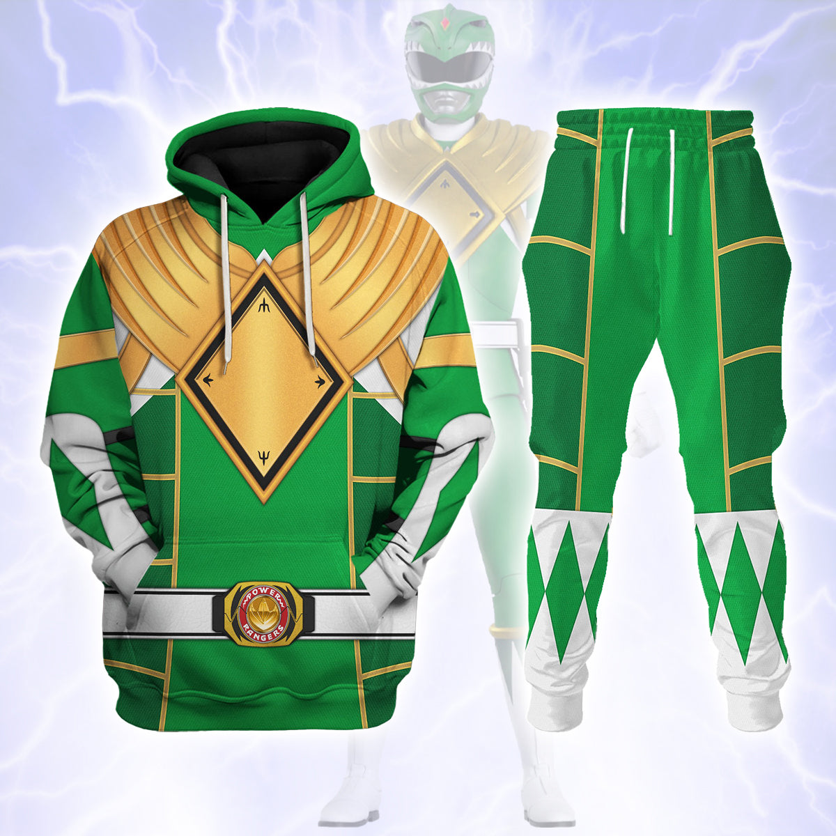 Green Ranger Dragon Shield Mighty Morphin Cosplay track suit