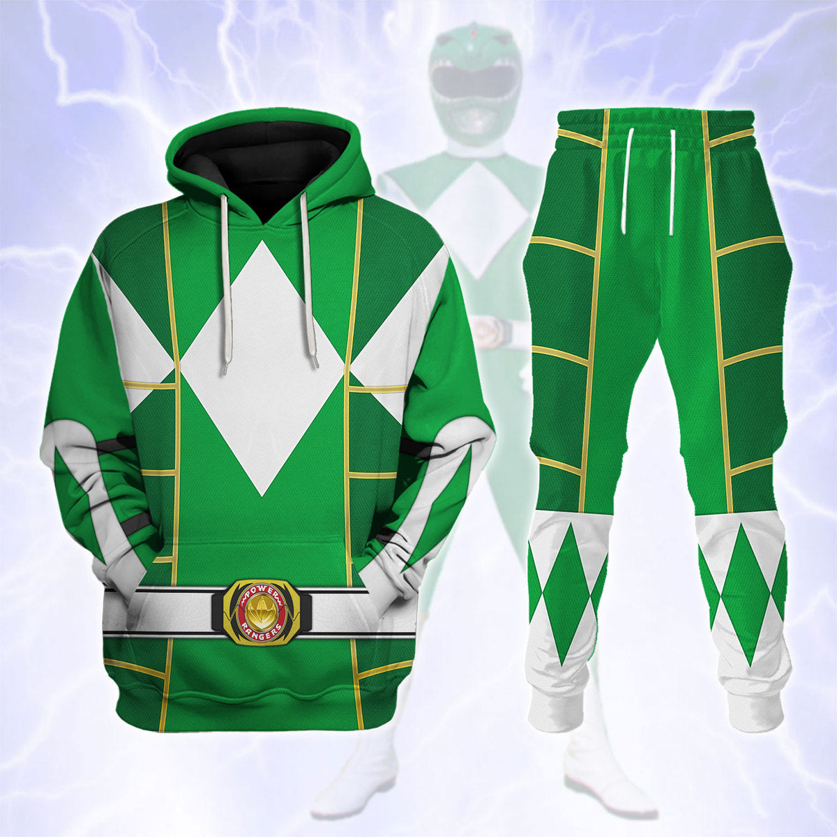 Green Ranger Mighty Morphin Cosplay track suit 