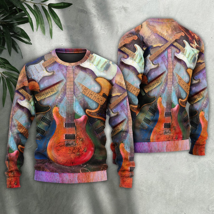 Guitar Abstract Colorful Lover Guitar Art Style - Sweater - Ugly Christmas Sweaters