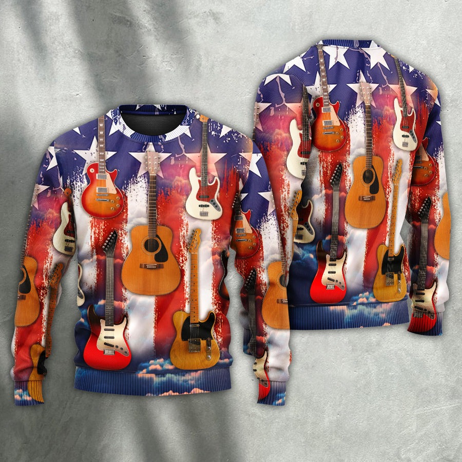 Guitar Independence Day Star America - Sweater - Ugly Christmas Sweaters