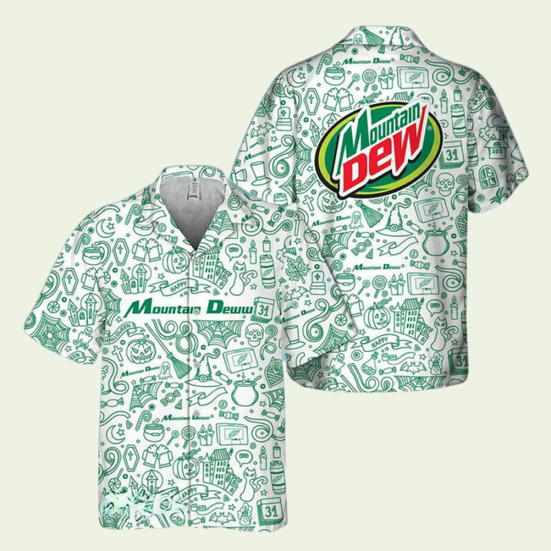 HAPPY HALLOWEEN DOODLE ART MOUNTAIN DEW HAWAIIAN SHIRT