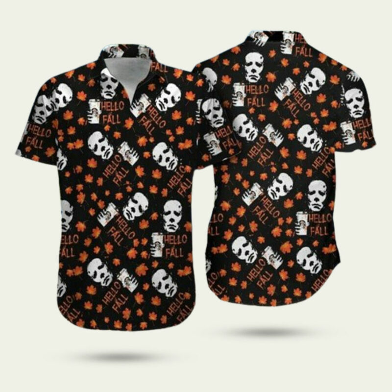 HELLO FALL MICHAEL MYERS HALLOWEEN CASUAL SUMMER BEACH HAWAIIAN SHIRT