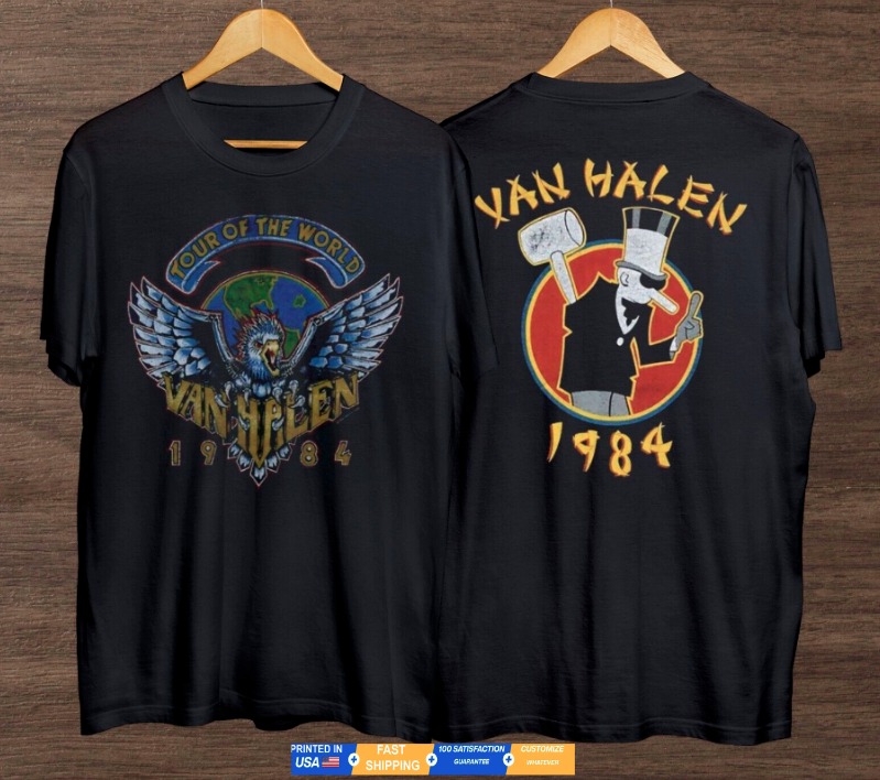 Halen Van 1984 T-Shirt Vintage Tour World Rock Band Black Tee Unisex 80s Music