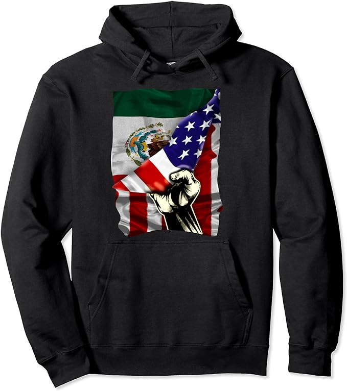 Half American Flag Mexican ROOTS USA Flag Mexico DNA Pullover Hoodie