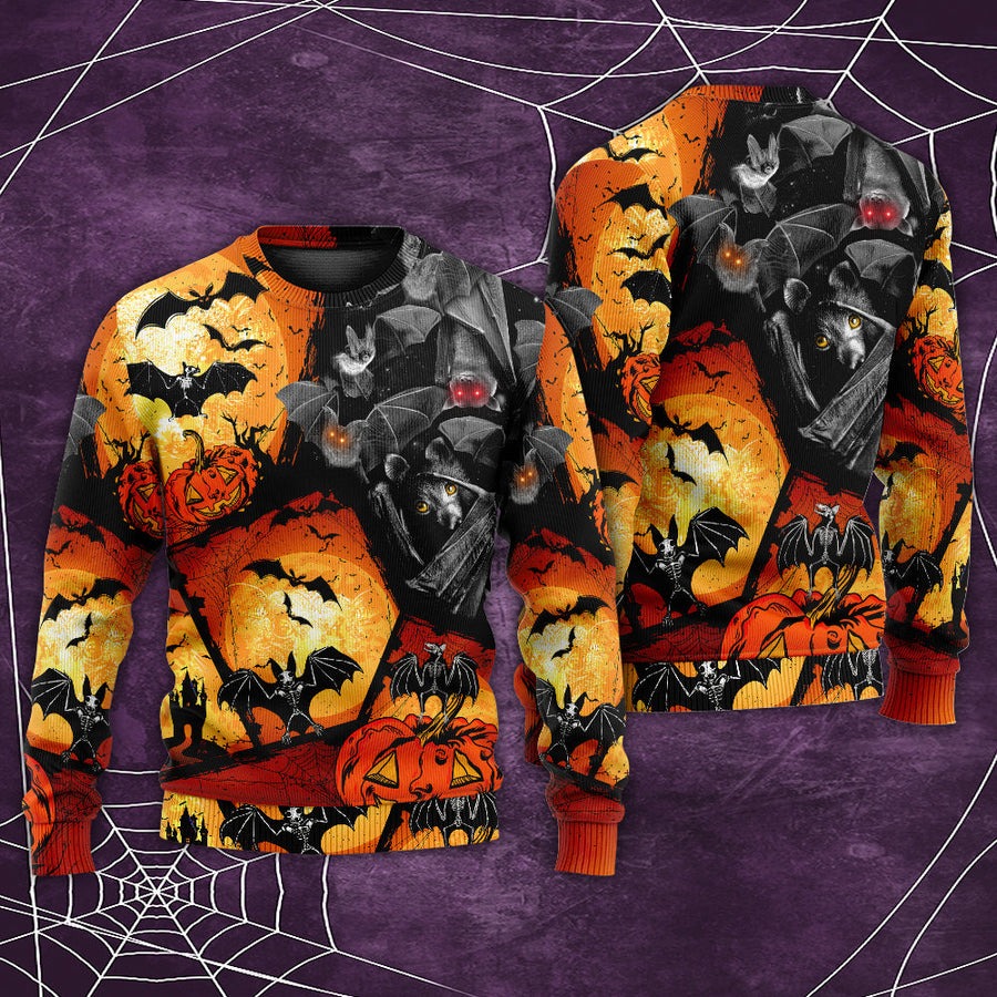 Halloween Bat Pumpkin Scary - Sweater - Ugly Christmas Sweaters