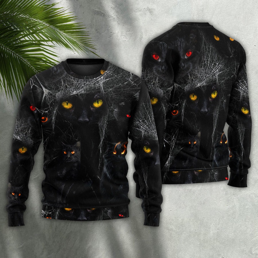 Halloween Black Cat In The Dark - Sweater - Ugly Christmas Sweaters