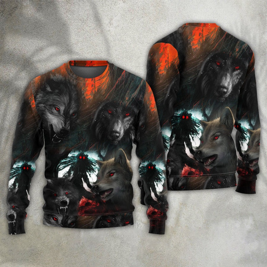 Halloween Black Wolf In The Dark - Sweater - Ugly Christmas Sweaters