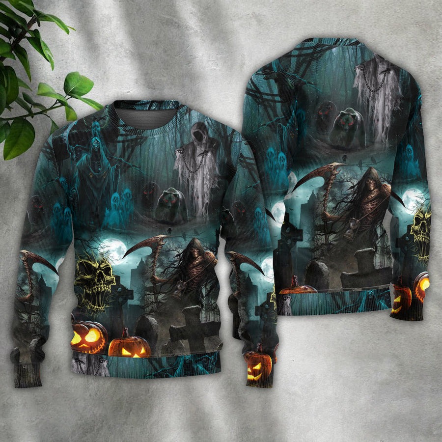 Halloween Ghost In The Dark Pumpkin Scary - Sweater - Ugly Christmas Sweaters