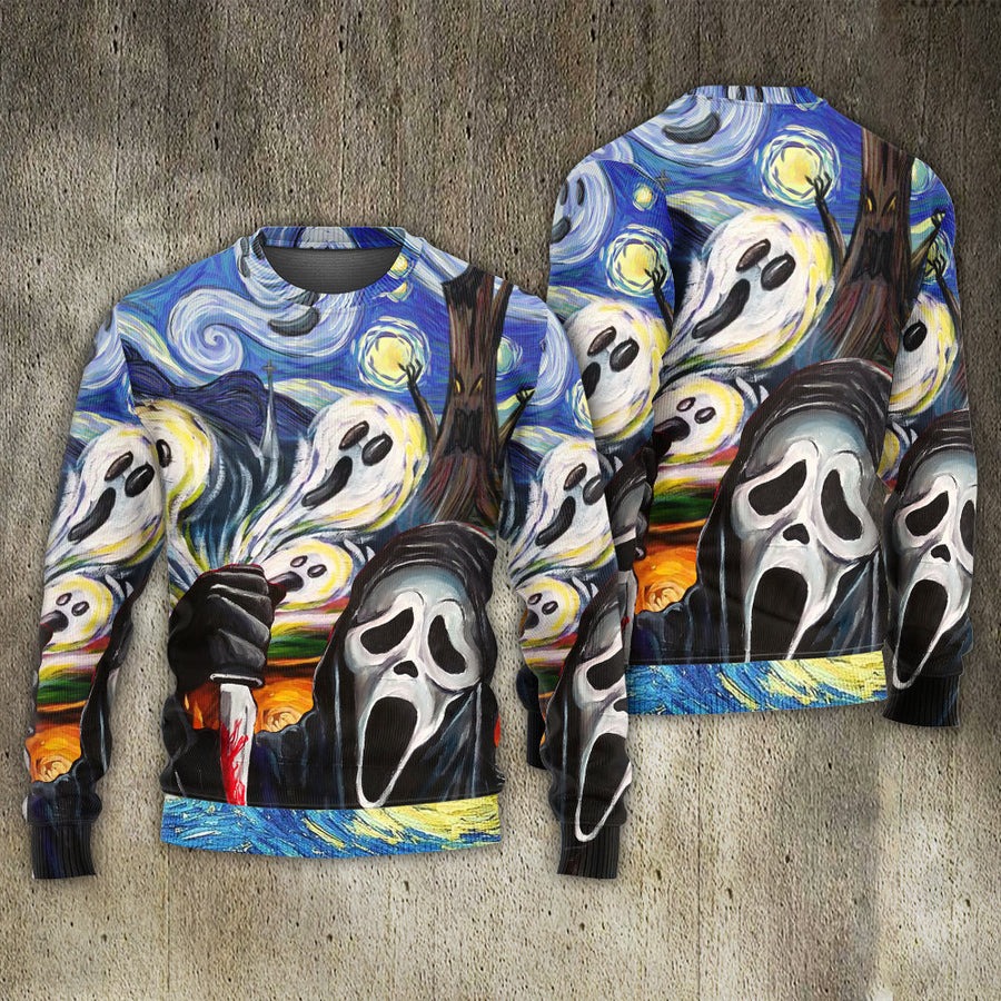 Halloween Ghost Scream Starry Night Funny Boo Art Style - Sweater - Ugly Christmas Sweaters