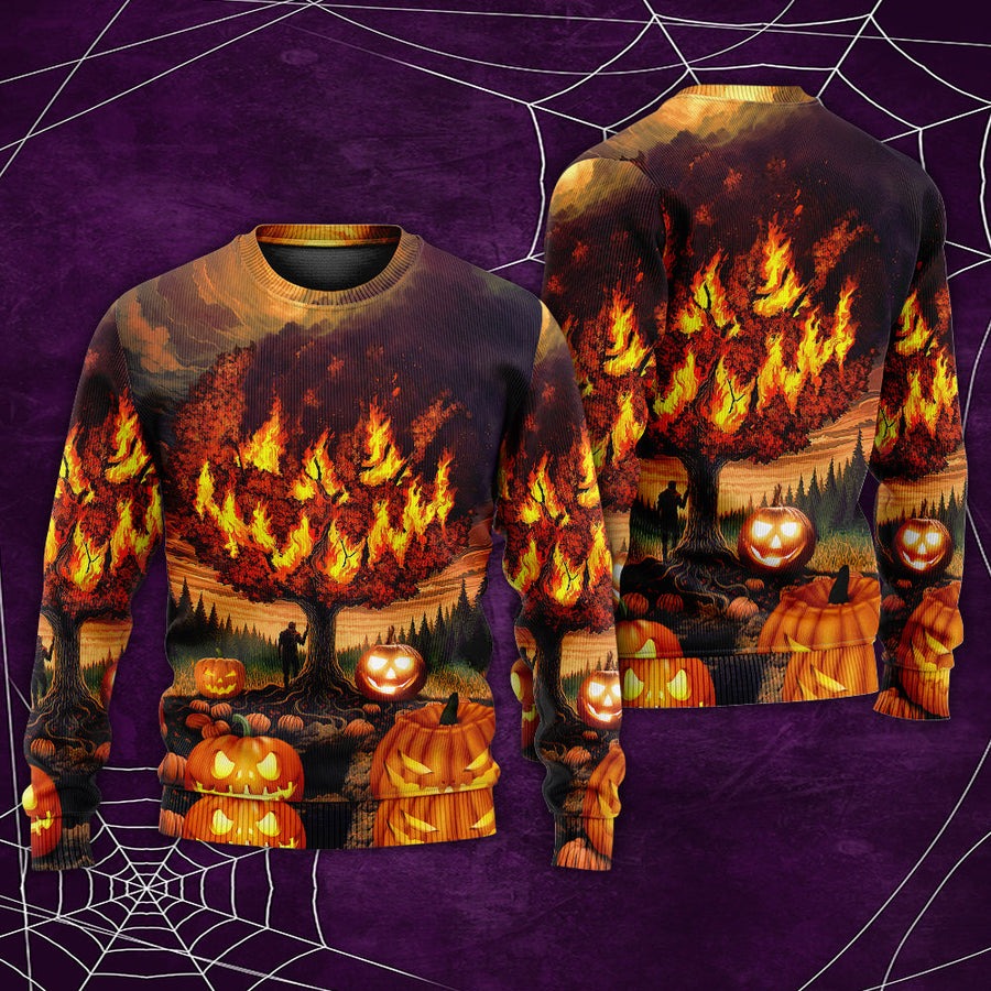 Halloween Pumpkin Burning Crazy Style - Sweater - Ugly Christmas Sweaters