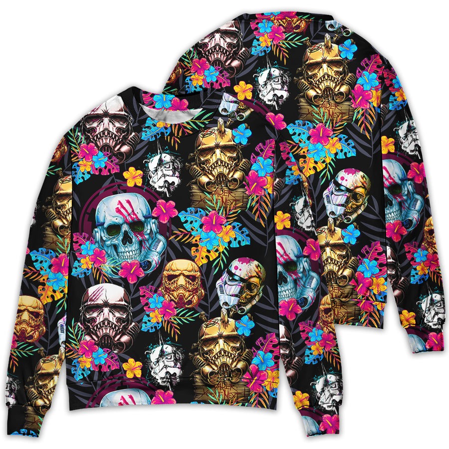 Halloween Starwars Stormtrooper Skull Tropical Neon - Sweater