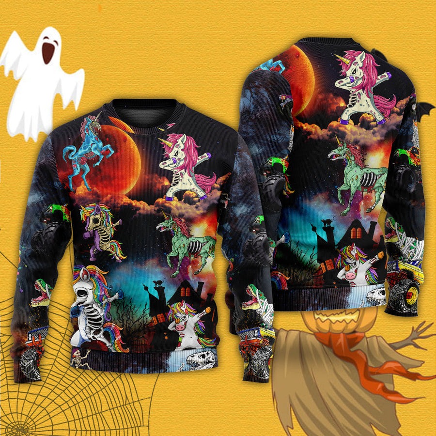 Halloween Zombie Unicorn Dabbing - Sweater - Ugly Christmas Sweaters