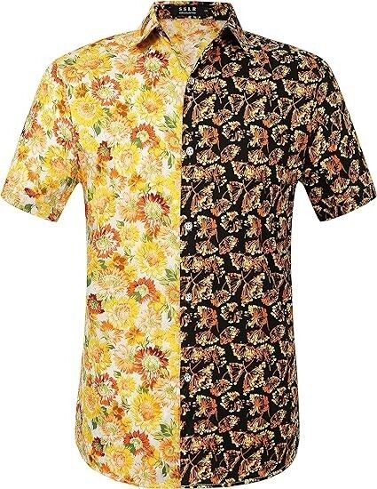 Hawaiian Shirt for Men, Beach Shirts for Men, Gift For Men, Black White Yellow, S-5XL