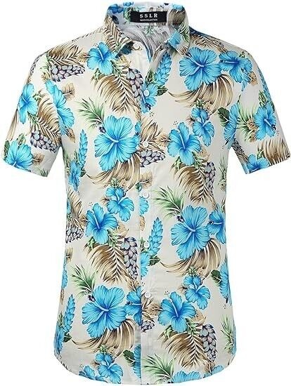 Hawaiian Shirt for Men, Beach Shirts for Men, Gift For Men, Blue Hibiscus, S-5XL