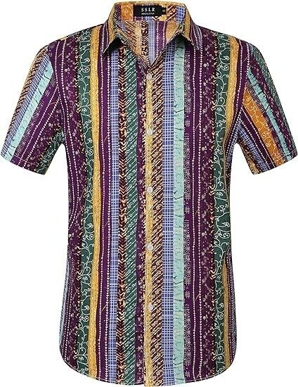 Hawaiian Shirt for Men, Beach Shirts for Men, Gift For Men, Purple Yellow, S-5XL