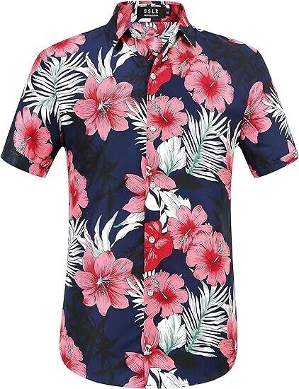 Hawaiian Shirt for Men, Beach Shirts for Men, Gift For Men, Red Hibiscus, S-5XL