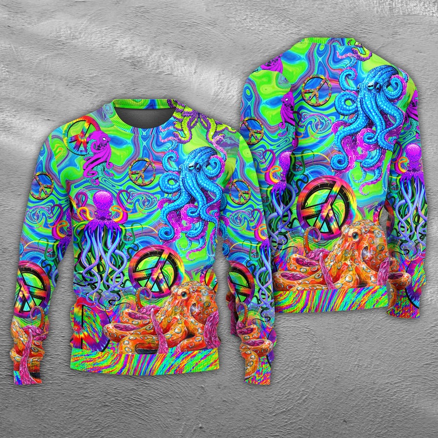 Hippie Funny Octopus Colorful Tie Dye - Sweater - Ugly Christmas Sweaters