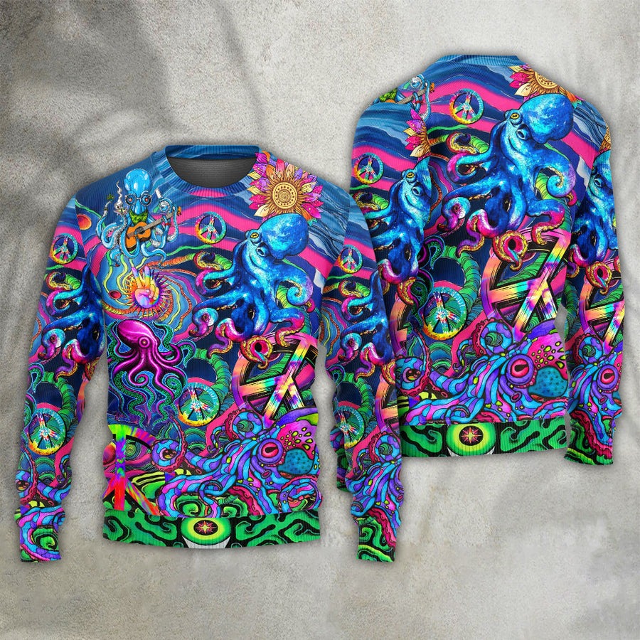 Hippie Funny Octopus Colorful Tie Dye Style - Sweater - Ugly Christmas Sweaters