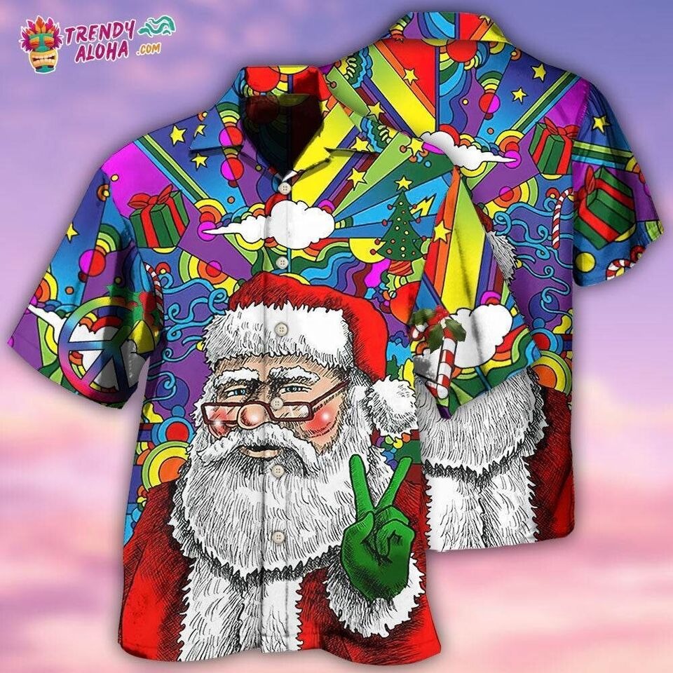 Hippie Funny Santa Claus Christmas Hawaiian Shirt, Gift for men, S-5XL US Size