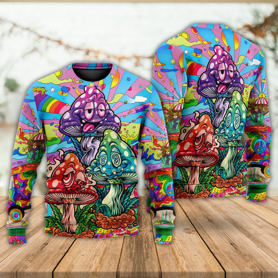 Hippie Mushroom Colorful Hippie Happy Life - Sweater - Ugly Christmas Sweaters